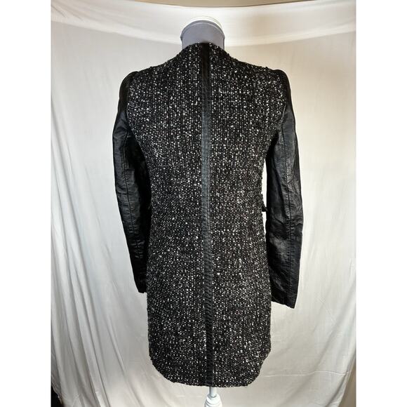 Zara Woman Bouclé Wool Alpaca Mohair XS Black Leather Sleeved lined Coat Jacket - Picture 6 of 8
